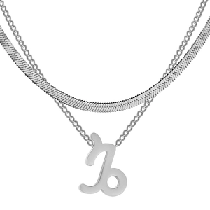 Collier double rang en acier inoxydable avec pendentif Capricorne et chaîne serpent