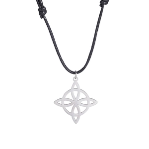Verstellbare schwarze Kordelkette mit Hexenknoten-Anhänger aus Edelstahl in Silber