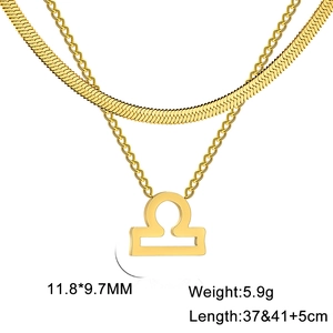 Détail du collier double rang doré avec pendentif Balance et spécifications