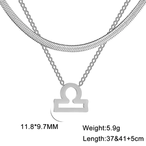 Détail du collier zodiaque Balance à deux rangs en acier inoxydable avec dimensions