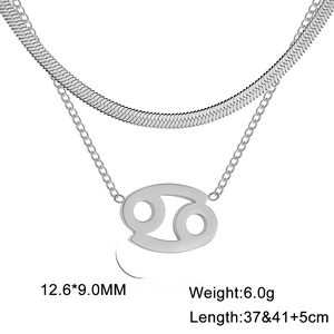 Collier double rang en acier inoxydable avec chaîne serpent et pendentif signe Cancer