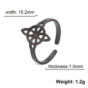Black stainless steel Celtic knot open ring with 15.2mm width and adjustable band