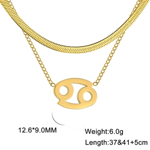 Détails du collier double rang en acier doré avec pendentif Cancer et maille serpent fine