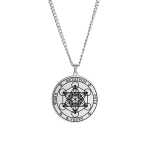 Collier en acier inoxydable argenté avec pendentif géométrique cube de Métatron