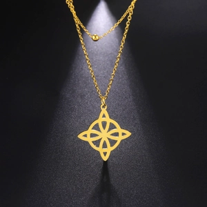 Edelstahl Keltischer Knoten Hexenknoten Anhänger Halskette Doppelschichtige Perlenkette Mystischer Schmuck Für Damen