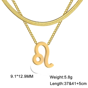 Collier double rang en acier inoxydable doré avec chaîne serpent et pendentif Lion