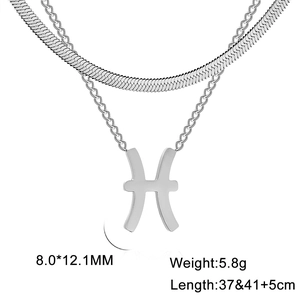 Détails du collier double en acier inoxydable avec pendentif Poissons et dimensions