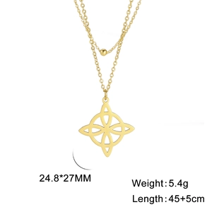 Zweilagige Edelstahl-Halskette in Gold mit einem keltischen Knoten-Blumenanhänger-Design