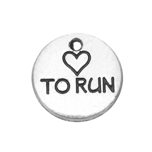 Pendentif rond en alliage argenté avec gravure 'TO RUN' et cœur pour bijoux DIY