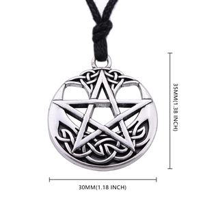 Vintage punk pentagram and celtic knot alloy pendant necklace with black cord for men
