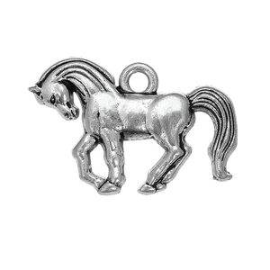 Pendentif cheval en alliage de zinc argent antique avec texture gaufrée pour bijoux DIY