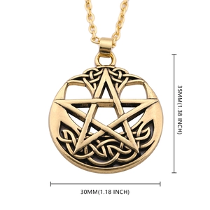 Nordic Viking pentagram pendant necklace with Celtic knot patterns and size dimensions