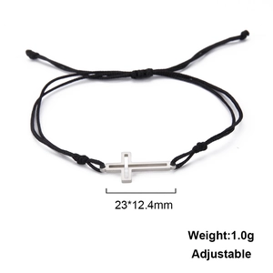 Minimalistisches Edelstahl-Hohlkreuz-Armband mit verstellbarer schwarzer Kordel
