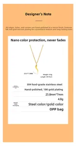 Détail du collier piment en acier inoxydable 304 plaqué or 18K avec chaîne de 45+5cm