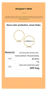 Detailed size specifications for 18K gold plated stainless steel hoop earrings