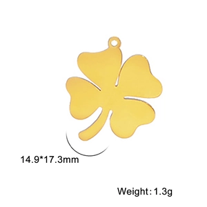 Colgante de trébol dorado de acero inoxidable para joyería DIY, dije de 14,9x17,3mm