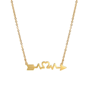 Golden heartbeat and arrow pendant necklace in stainless steel with elegant O-chain style