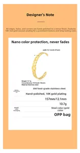 Detailed spec chart of 18K gold plated stainless steel cuff bracelet with lock pattern