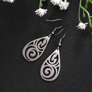 Roestvrijstalen Holle Waterdruppel Oorbellen Voor Vrouwen Vintage Spiraalpatroon Hangende Oorbellen Goud Zilver Zwart Sieraden