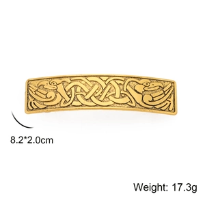 Vintage golden rectangle hair clip with intricate Celtic style double bird pattern engraving
