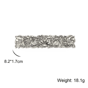 Vintage rectangular daisy floral hair clip in antique gold finish, 8.2x1.7cm
