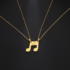 Stainless Steel Music Note Jigsaw Puzzle Pendant Necklace For Couples Fashion Matching Musical Note Jewelry Set For Lovers Gift