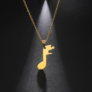 Polished gold musical note puzzle pendant necklace in titanium steel for couples