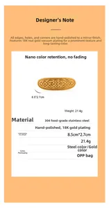 Detail of 304 stainless steel Celtic knot hair clip with 18K gold plating 8.5cm