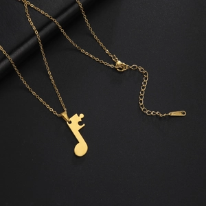 Polished gold music note jigsaw pendant on O-chain stainless steel necklace for women