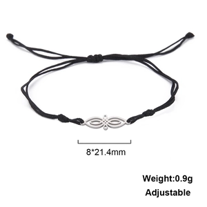 Verstellbares schwarzes Kordelarmband mit silbernem geometrischem Anhänger, 8x21,4mm