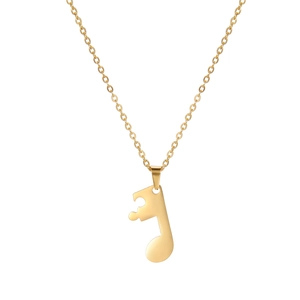 Polished gold stainless steel necklace with musical note and puzzle pendant design