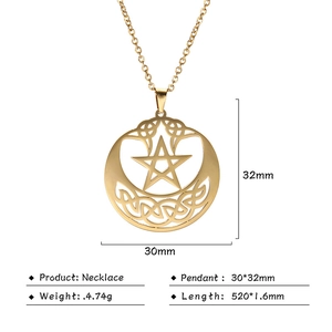 Goldene keltische Knoten und Pentagramm Halskette mit Produktmaßen für modischen Stil