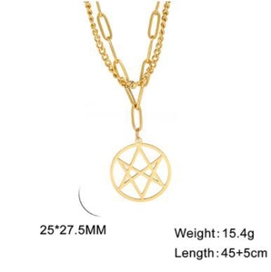 Collier double couche en acier inoxydable doré avec pendentif étoile géométrique ronde