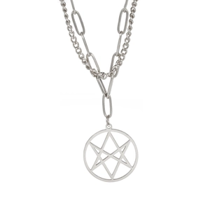 Collier double couche en acier inoxydable argenté avec chaîne trombone et pendentif étoile
