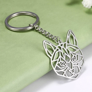 Portachiavi Minimalista in Acciaio Inossidabile Con Testa di Gatto Geometrica Traforata per Uomo Donna Ciondolo Borsa Regalo