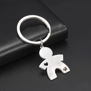 Stainless Steel Hollow Heart Butterfly Figure Keychain Polished Silver Little Person Key Ring Fashion Accessory Gift