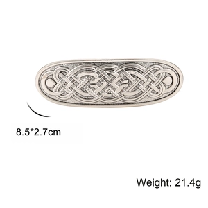 Vintage Celtic knot pattern hair clip in antique silver finish, size 8.5x2.7cm