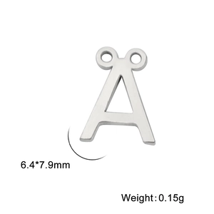 Pendentif lettre A en acier inoxydable 304 à double trou, poids 0,15g et 6,4x7,9mm