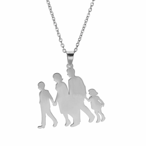 Silver family of four silhouette pendant necklace on a fine stainless steel chain