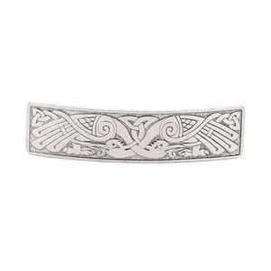 Vintage rectangular hair clip with Celtic crane patterns and antique silver finish