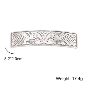 Vintage silver hair clip with double crane pattern and Celtic knot design, 8.2x2.0cm