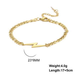 Bracciale a fulmine in acciaio inossidabile dorato con catena Figaro e misure