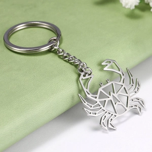 Cute Stainless Steel Crab Keychain Geometric Hollow Out Letter A Animal Pendant Silver Metal Key Ring For Bag Decoration Casual Daily Gift Unisex