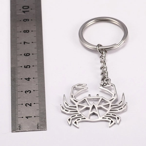 Macro view of crab keychain size measurement showing 4.5cm width on a metal ruler