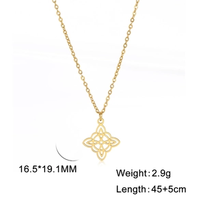 Collier en acier inoxydable doré avec pendentif nœud celtique carré sur fond blanc