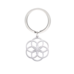 Portachiavi minimalista in acciaio inossidabile argento con anelli geometrici sovrapposti