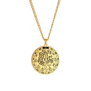 Gouden ronde hanger ketting met berken gravure en stevige roestvrijstalen schakelketting