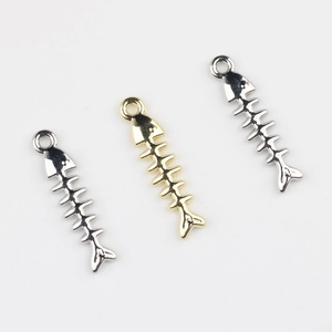 Golden and silver metal fish bone pendants for DIY jewelry making accessories