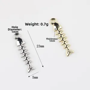 Minimalist fishbone metal charms for DIY jewelry making in gold and silver finish