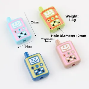 Cartoon walkie-talkie acrylic beads in four colors for DIY jewelry making 24x14mm